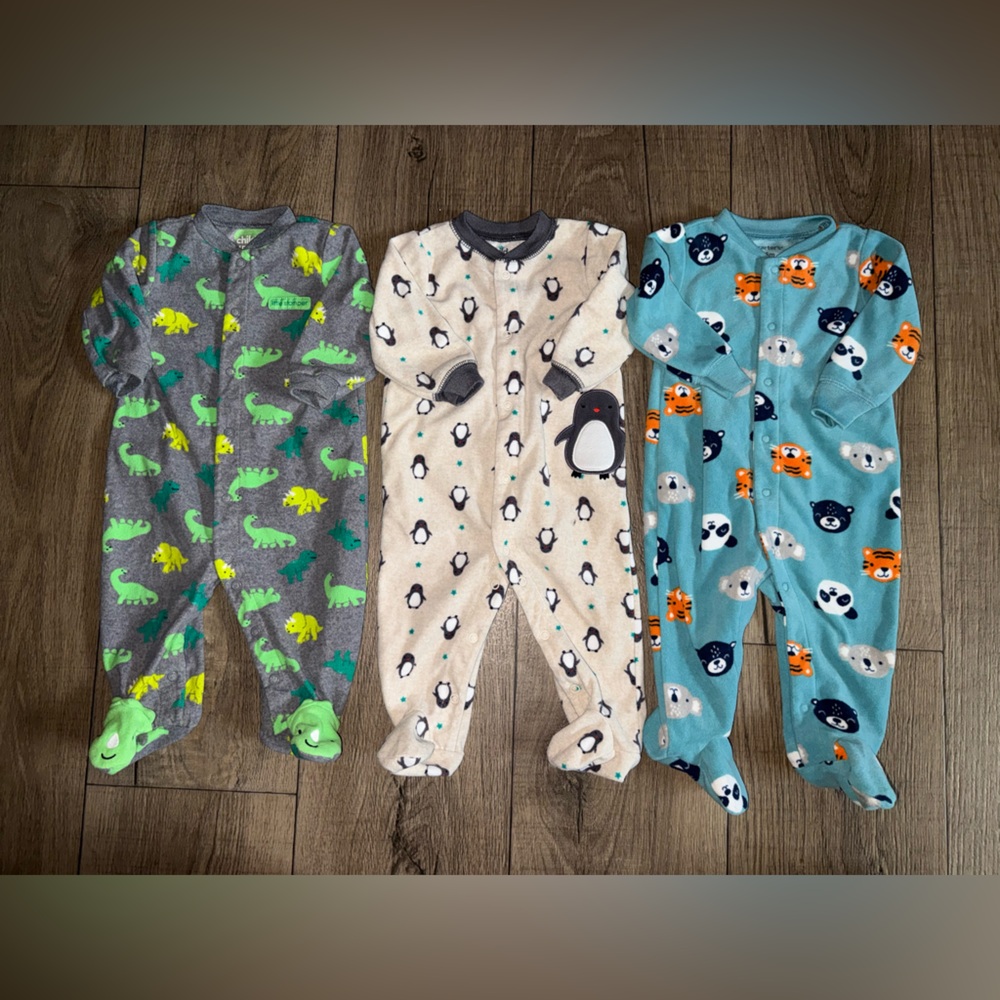 Carter's Fleece Footies - Gray, Cream, and Blue